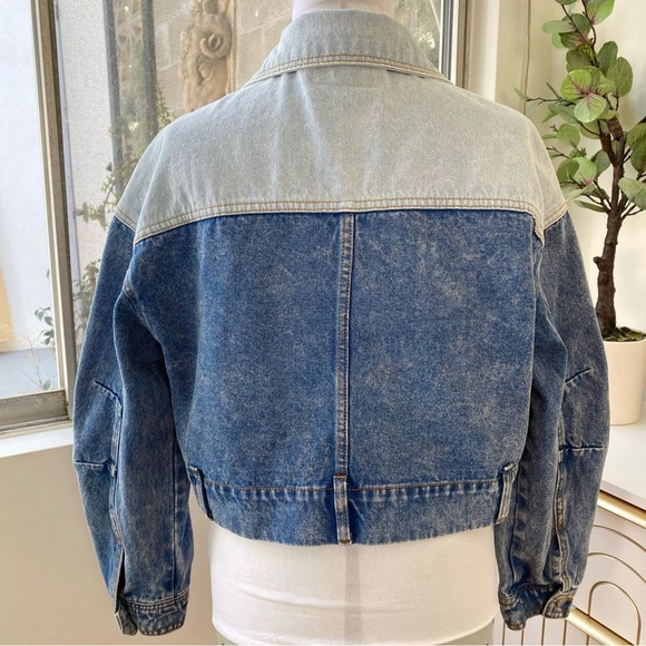 BLANK NYC Two-Tone Cropped Denim Trucker Jacket, Size S - Picture 8 of 11